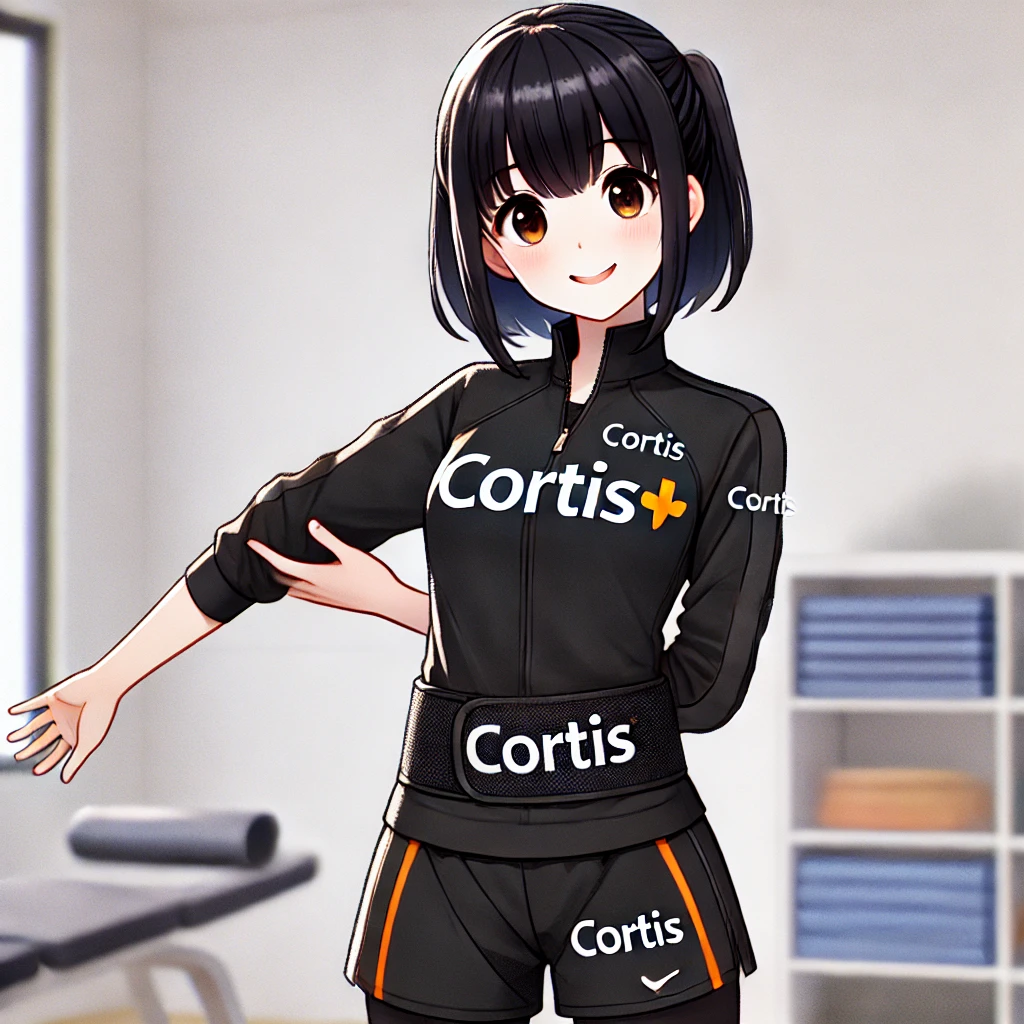 Cortisちゃんがぎっくり腰のためのストレッチを紹介している様子