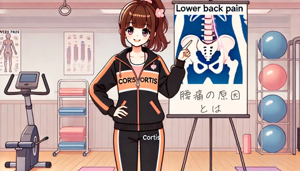 腰痛うの原因を説明しているcortisちゃん