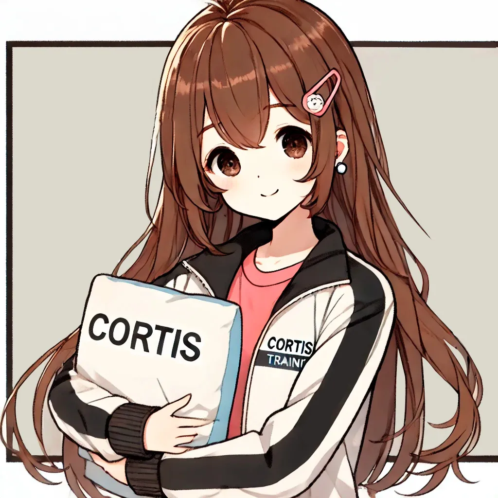 クッションを持っているcortisちゃん