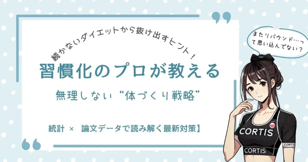 視覚ケアのプロが教えるセルフケア術をテーマにしたブログ見出し画像。CORTISの女性キャラクターとともに、視力低下対策や専門的なアプローチを伝えている。