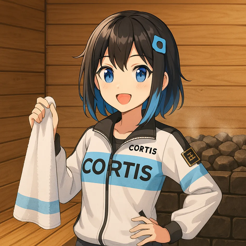 サウナで効率的に代謝を上げる入り方をイメージしたキャラクターイラスト|体温上昇・脂質代謝・エネルギー代謝をサポート