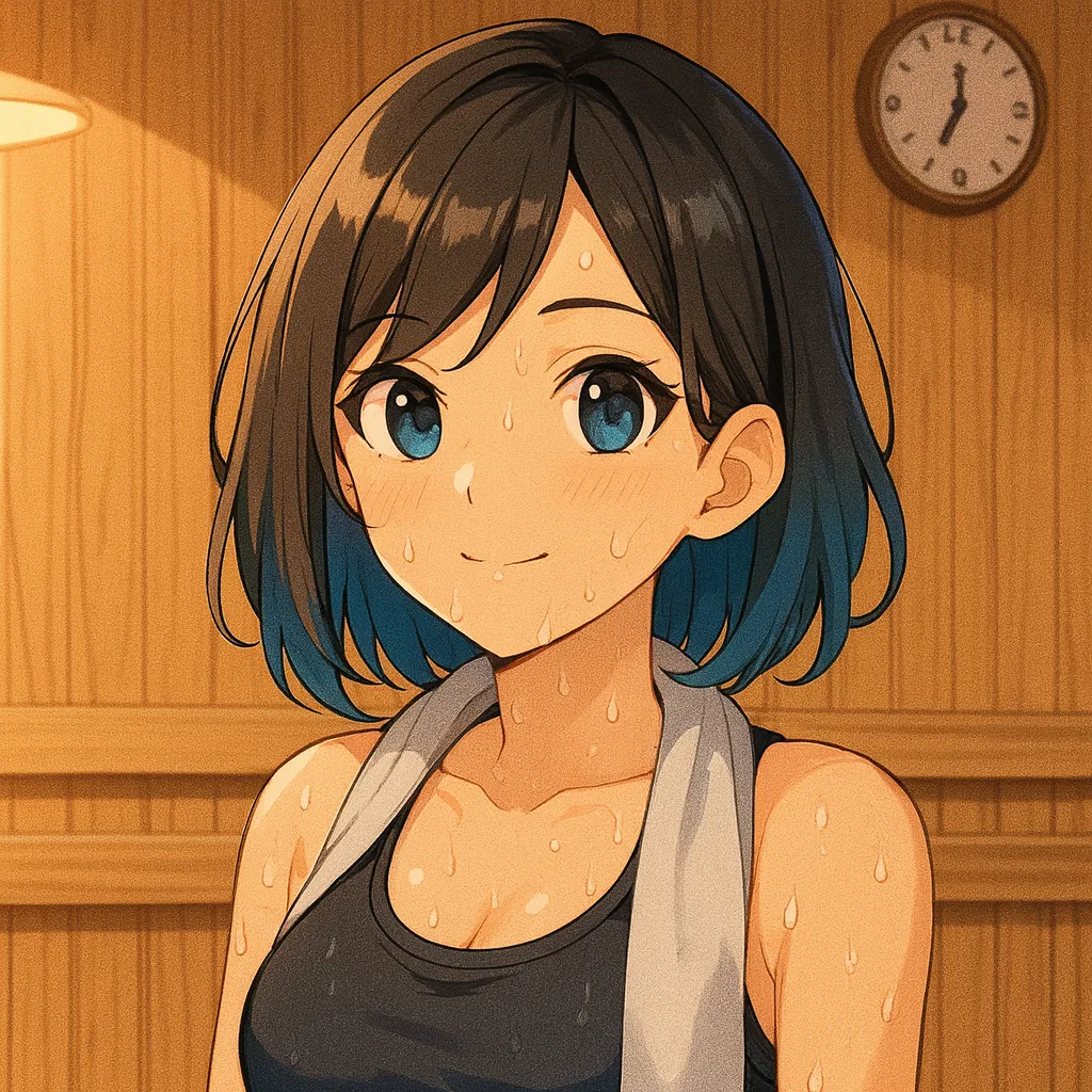 サウナで汗を流す女性キャラクターのイラスト|デトックス効果を表現