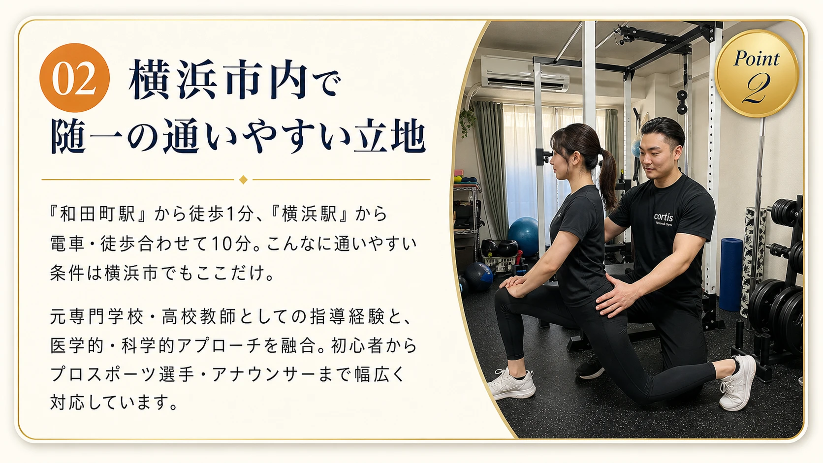 横浜保土ヶ谷パーソナルジムcortis Point02 和田町駅徒歩1分