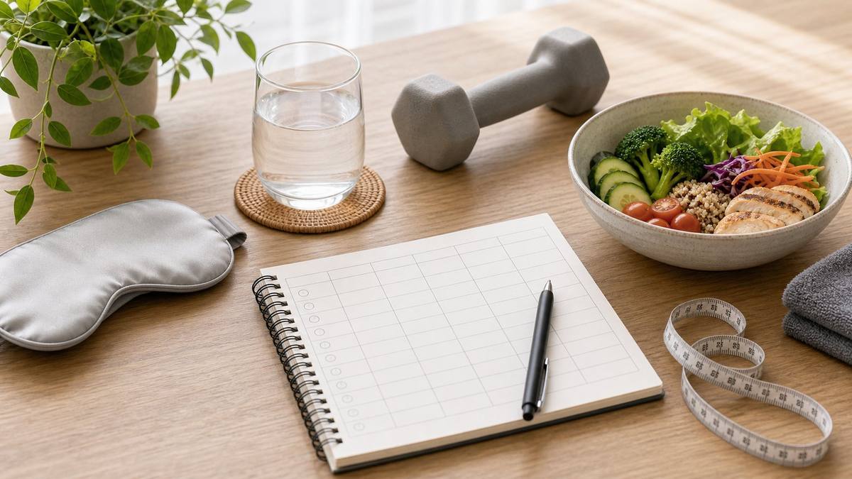 体型維持に必要な食事と運動習慣を整えるイメージ