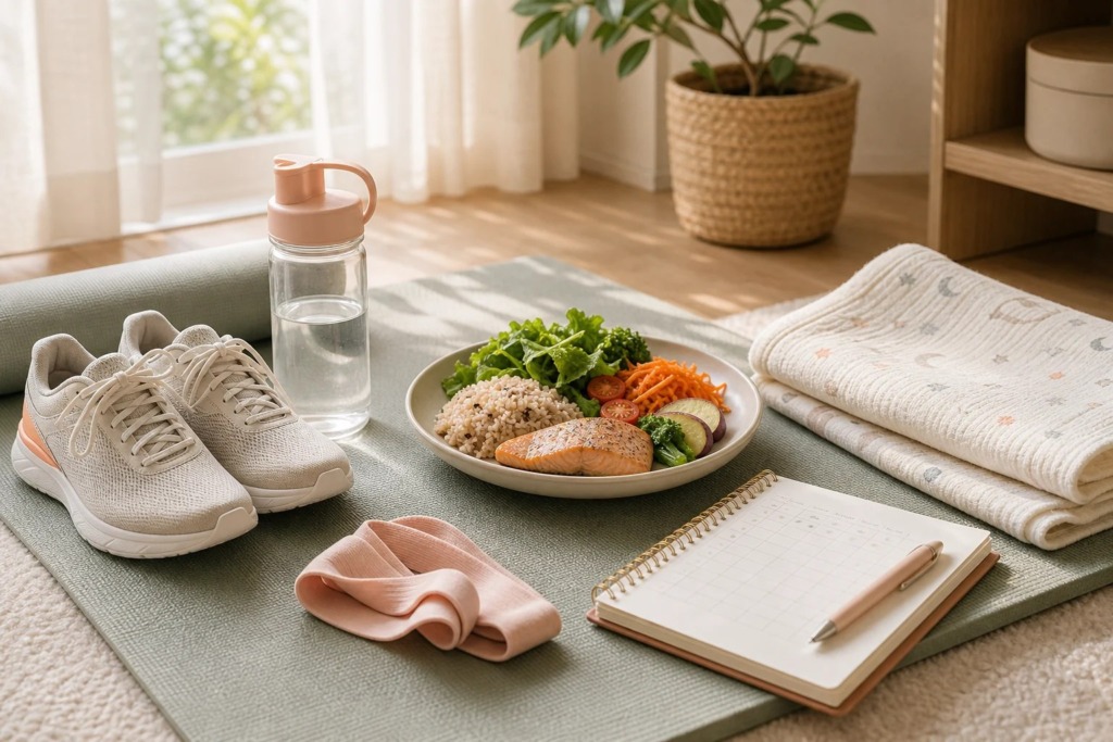 産後の体力づくりと食事を無理なく整えるためのヨガマットと食事ノート